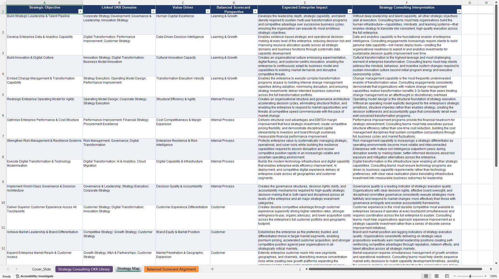Strategy Consulting OKRs (Excel template (XLSX)) Preview Image