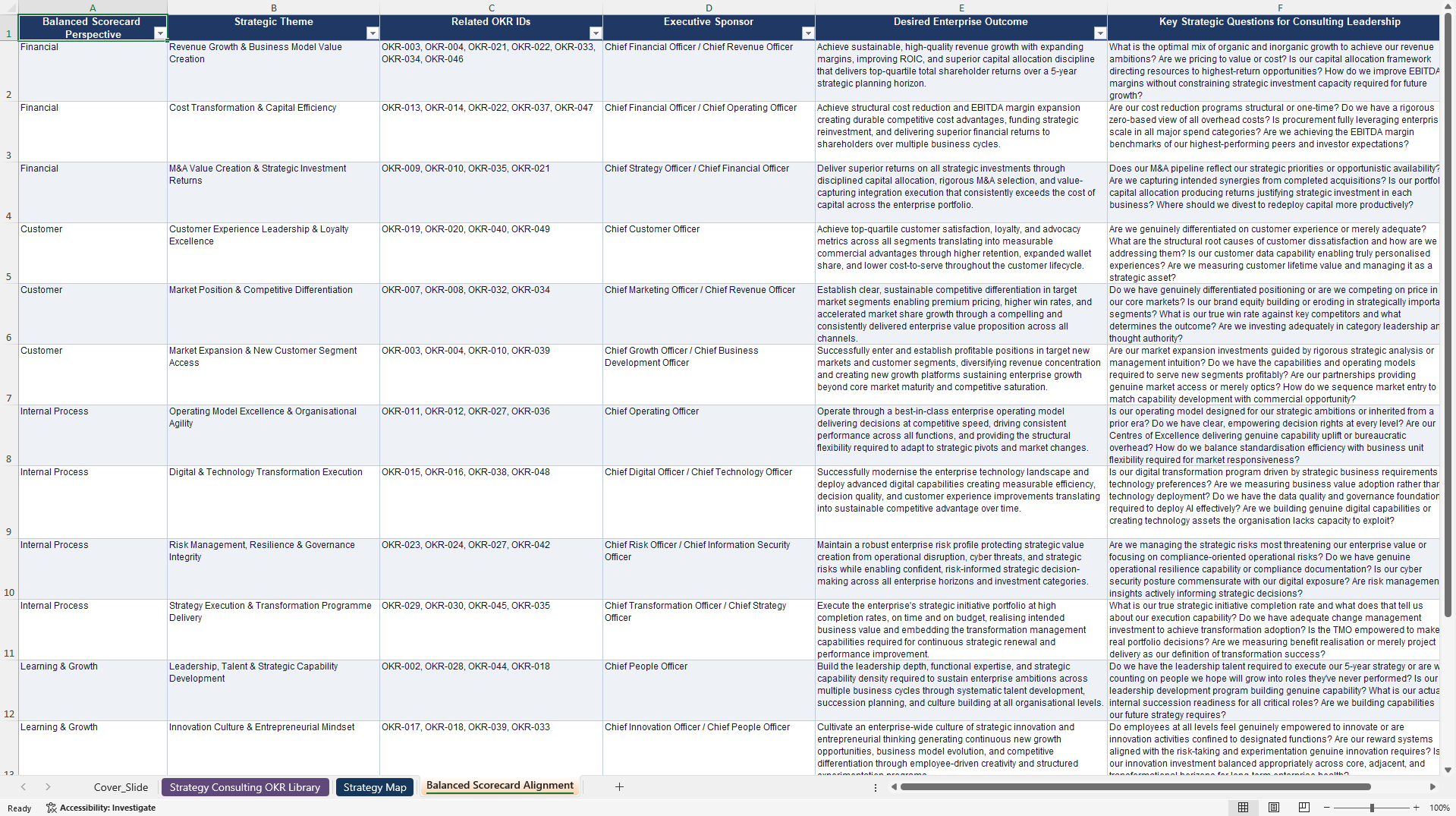 Strategy Consulting OKRs (Excel template (XLSX)) Preview Image