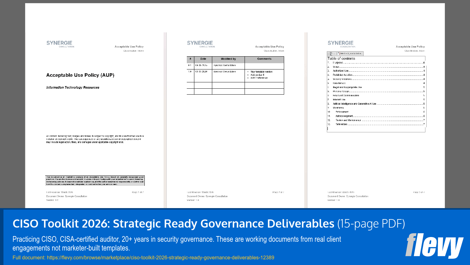 CISO Toolkit 2026: Strategic Ready Governance Deliverables (15-page PDF document) Preview Image