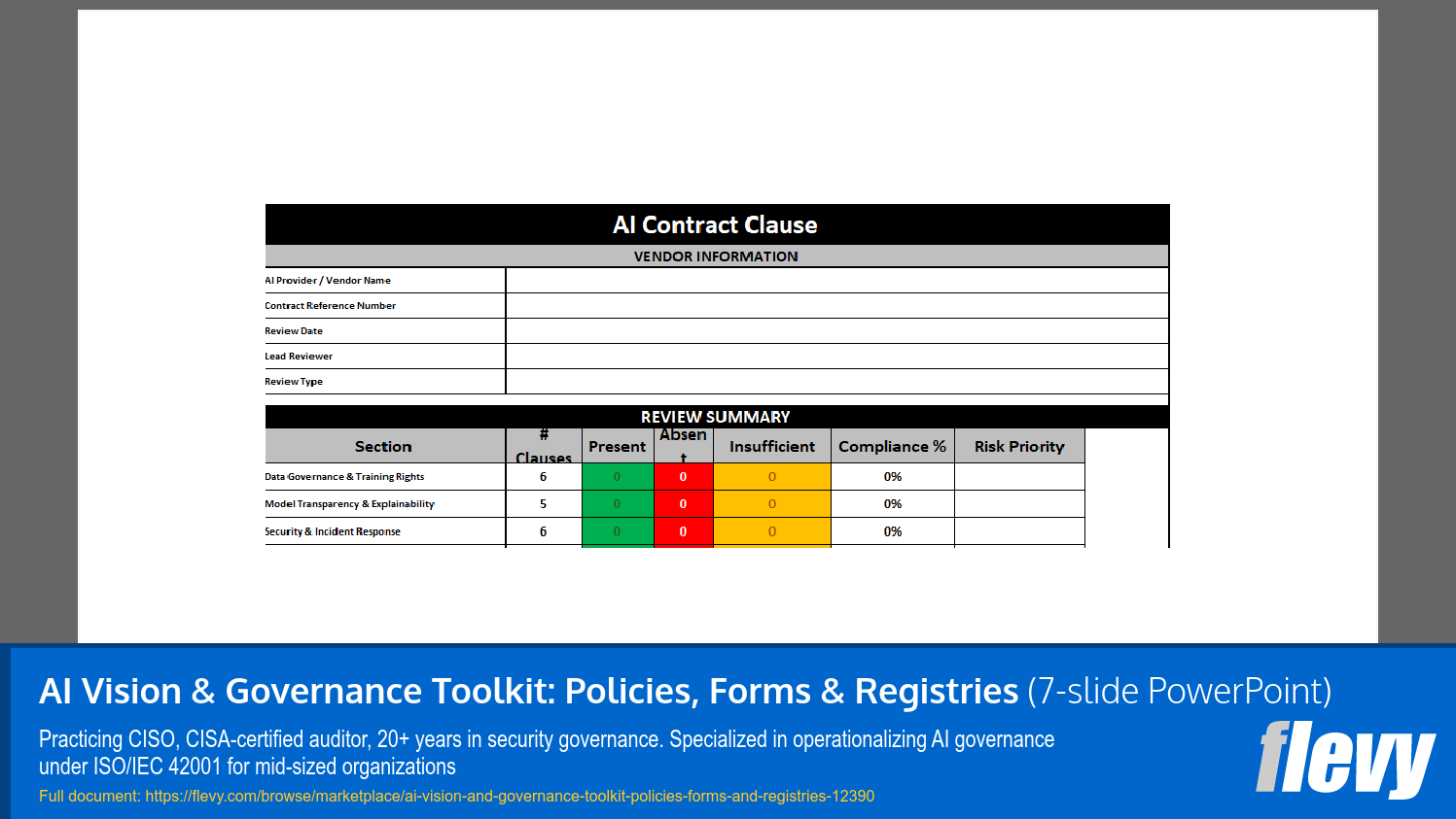 AI Vision & Governance Toolkit: Policies, Forms & Registries (7-slide PPT PowerPoint presentation template (PPTX)) Preview Image