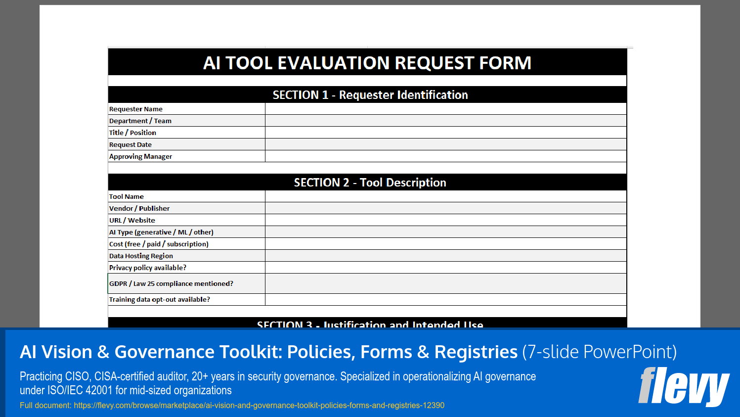 AI Vision & Governance Toolkit: Policies, Forms & Registries (7-slide PPT PowerPoint presentation template (PPTX)) Preview Image