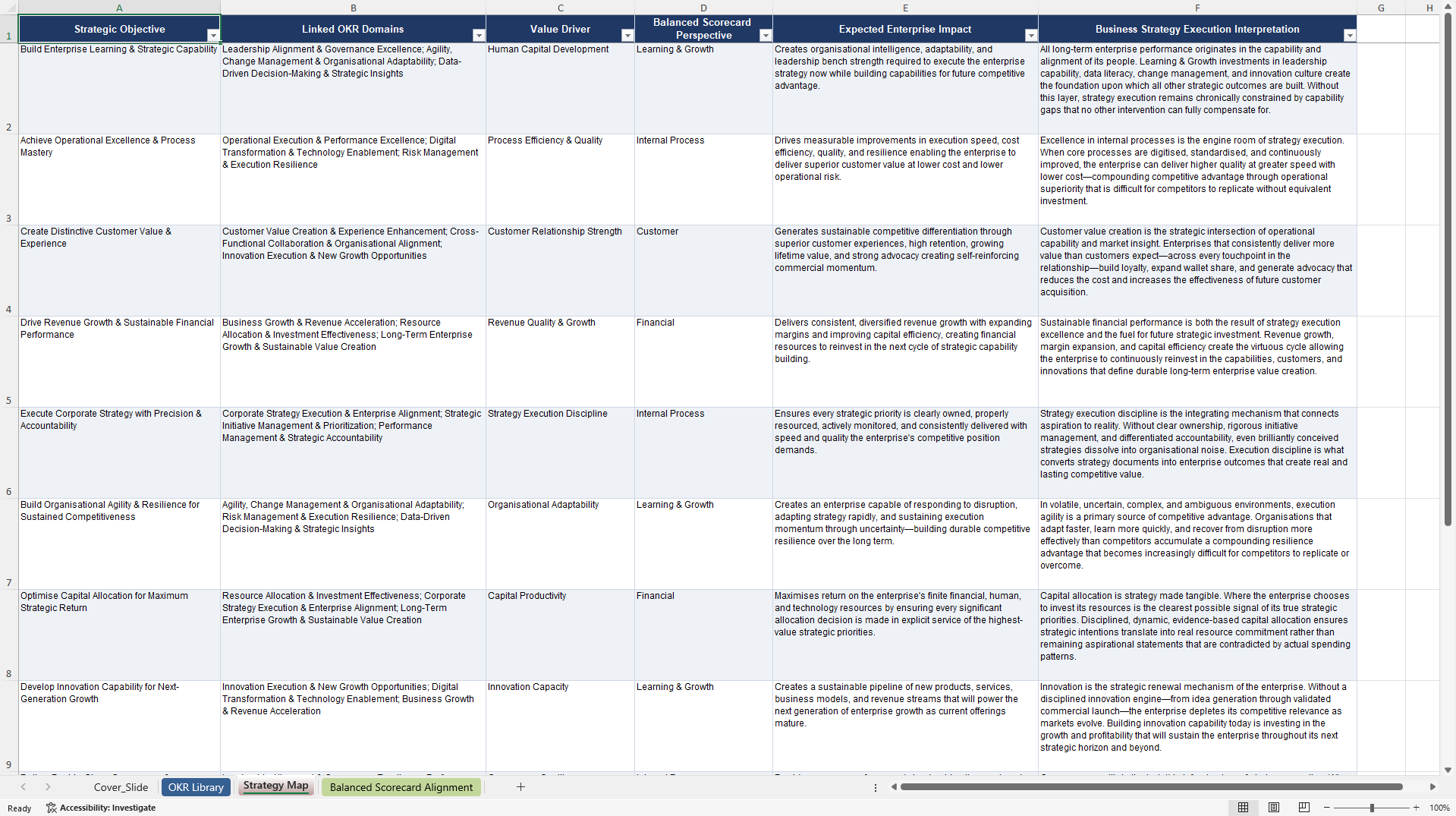 Business Strategy Execution OKRs (Excel template (XLSX)) Preview Image