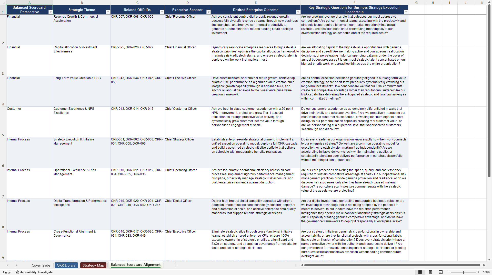 Business Strategy Execution OKRs (Excel template (XLSX)) Preview Image