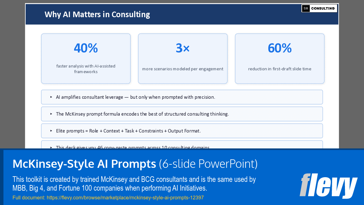 McKinsey-Style AI Prompts (6-slide PPT PowerPoint presentation template (PPTX)) Preview Image
