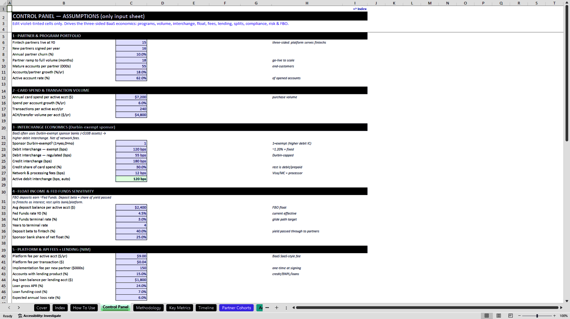 Embedded Finance BaaS Platform Financial Model (Excel template (XLSX)) Preview Image