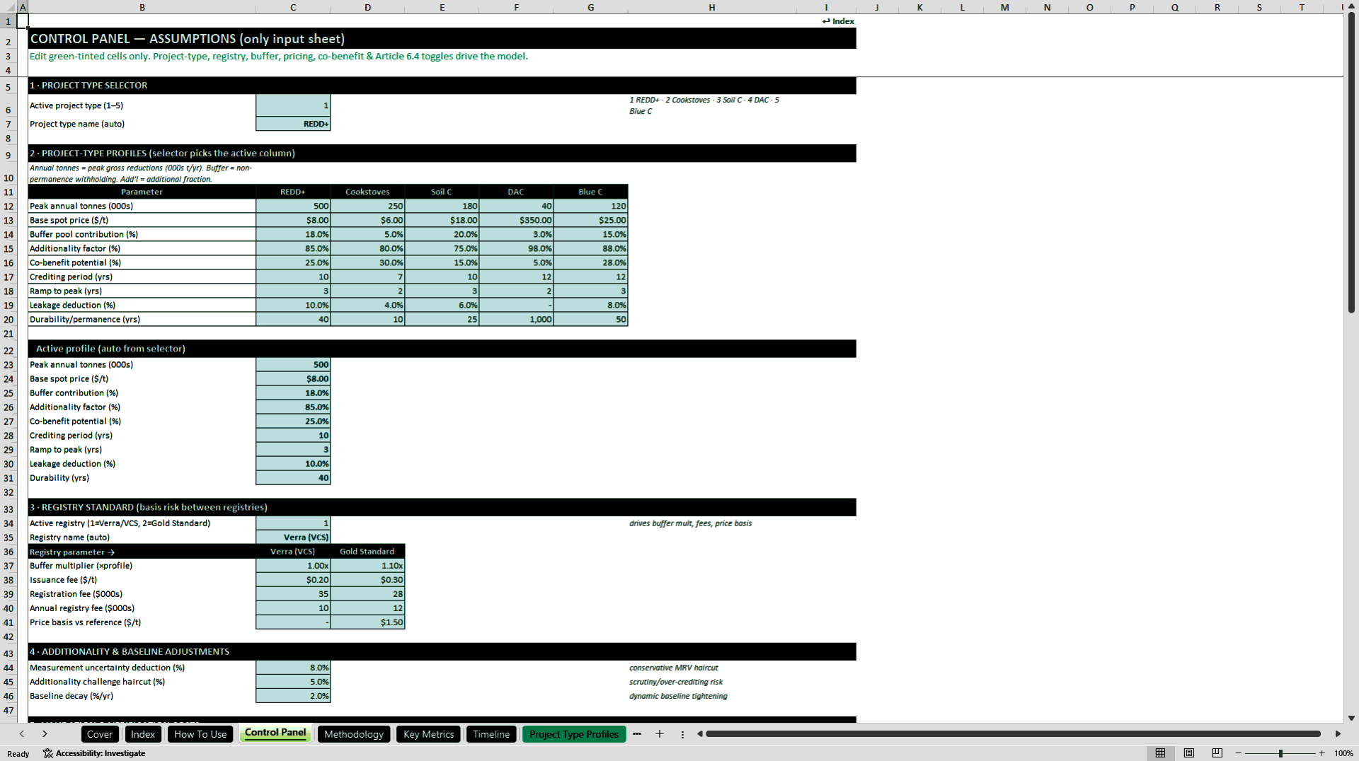 Voluntary Carbon Market Project Developer Model (Excel template (XLSX)) Preview Image