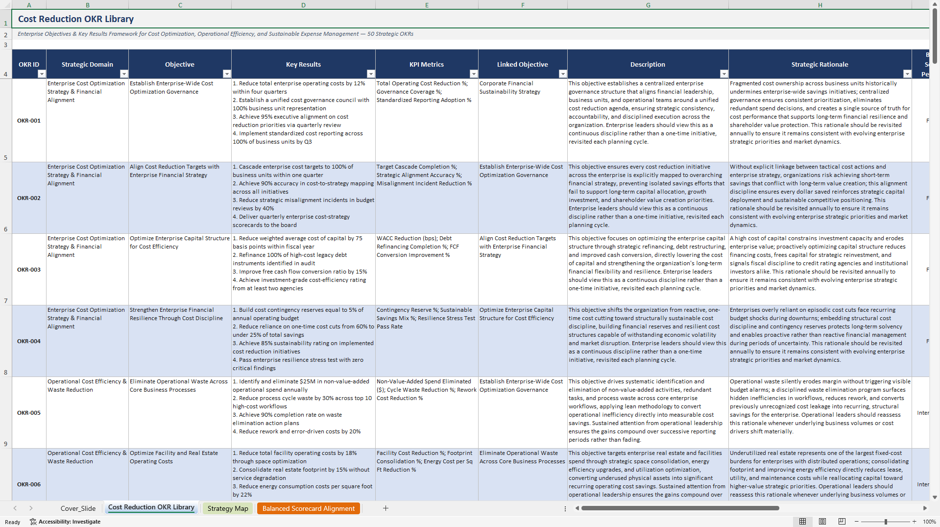 Cost Reduction OKRs (Excel template (XLSX)) Preview Image
