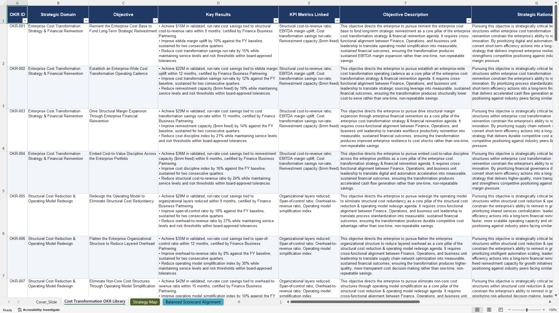 Cost Transformation OKRs (Excel template (XLSX)) Preview Image