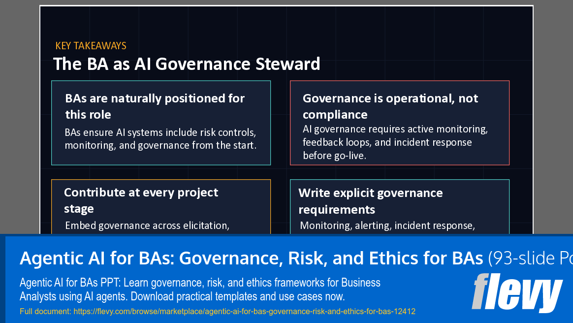 Agentic AI for BAs: Governance, Risk, and Ethics for BAs (93-slide PPT PowerPoint presentation template (PPTX)) Preview Image