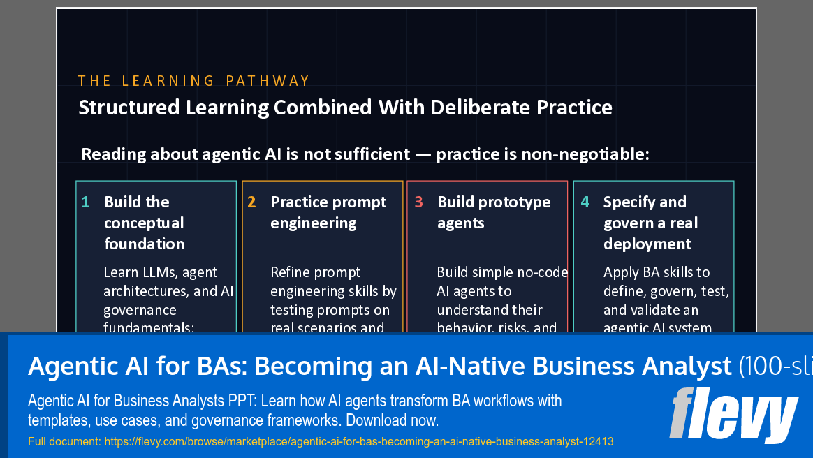 Agentic AI for BAs: Becoming an AI-Native Business Analyst (100-slide PPT PowerPoint presentation template (PPTX)) Preview Image