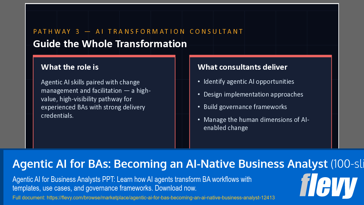 Agentic AI for BAs: Becoming an AI-Native Business Analyst (100-slide PPT PowerPoint presentation template (PPTX)) Preview Image