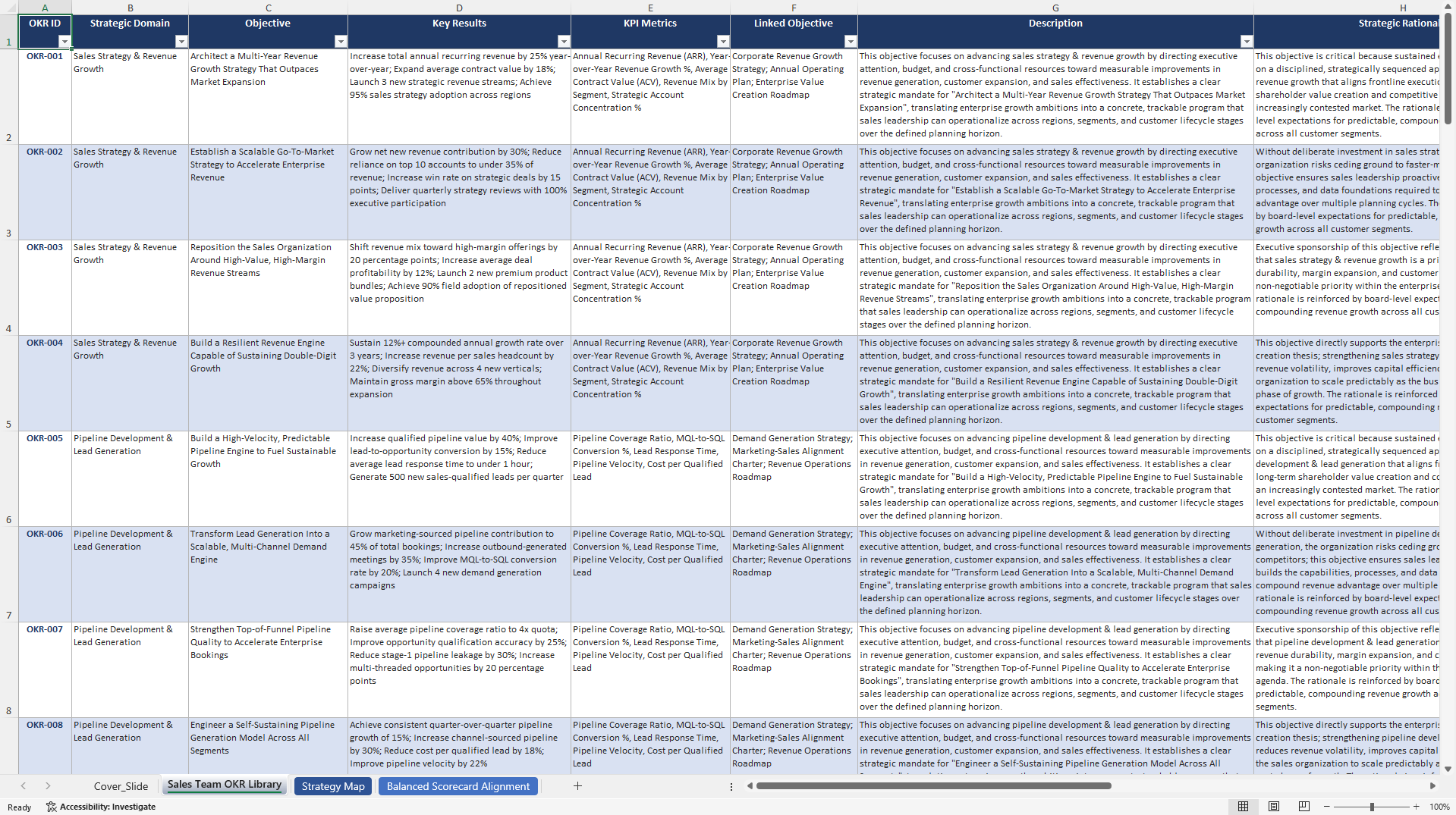 Sales Team OKRs (Excel template (XLSX)) Preview Image