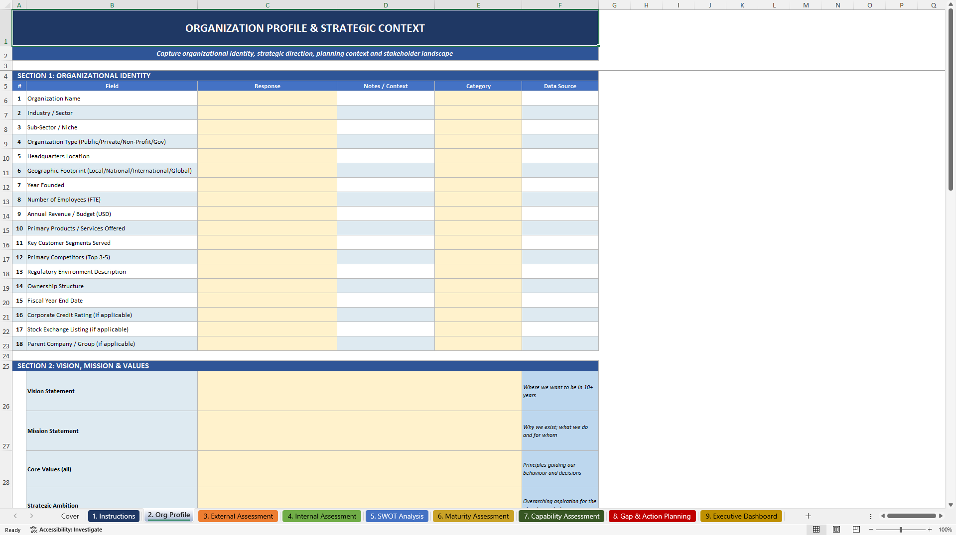Strategic Planning Assessment Excel Toolkit (Excel template (XLSX)) Preview Image