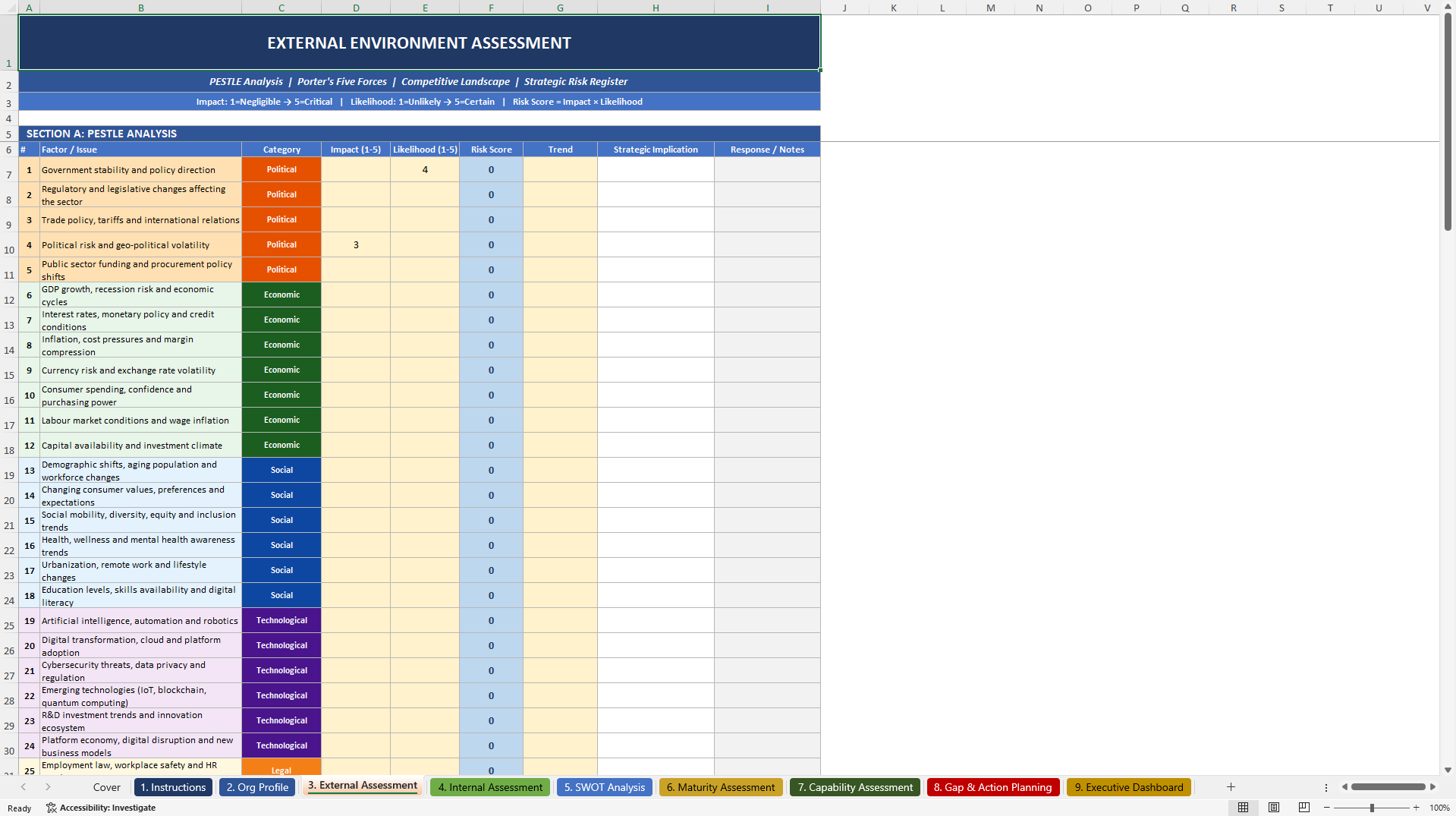 Strategic Planning Assessment Excel Toolkit (Excel template (XLSX)) Preview Image