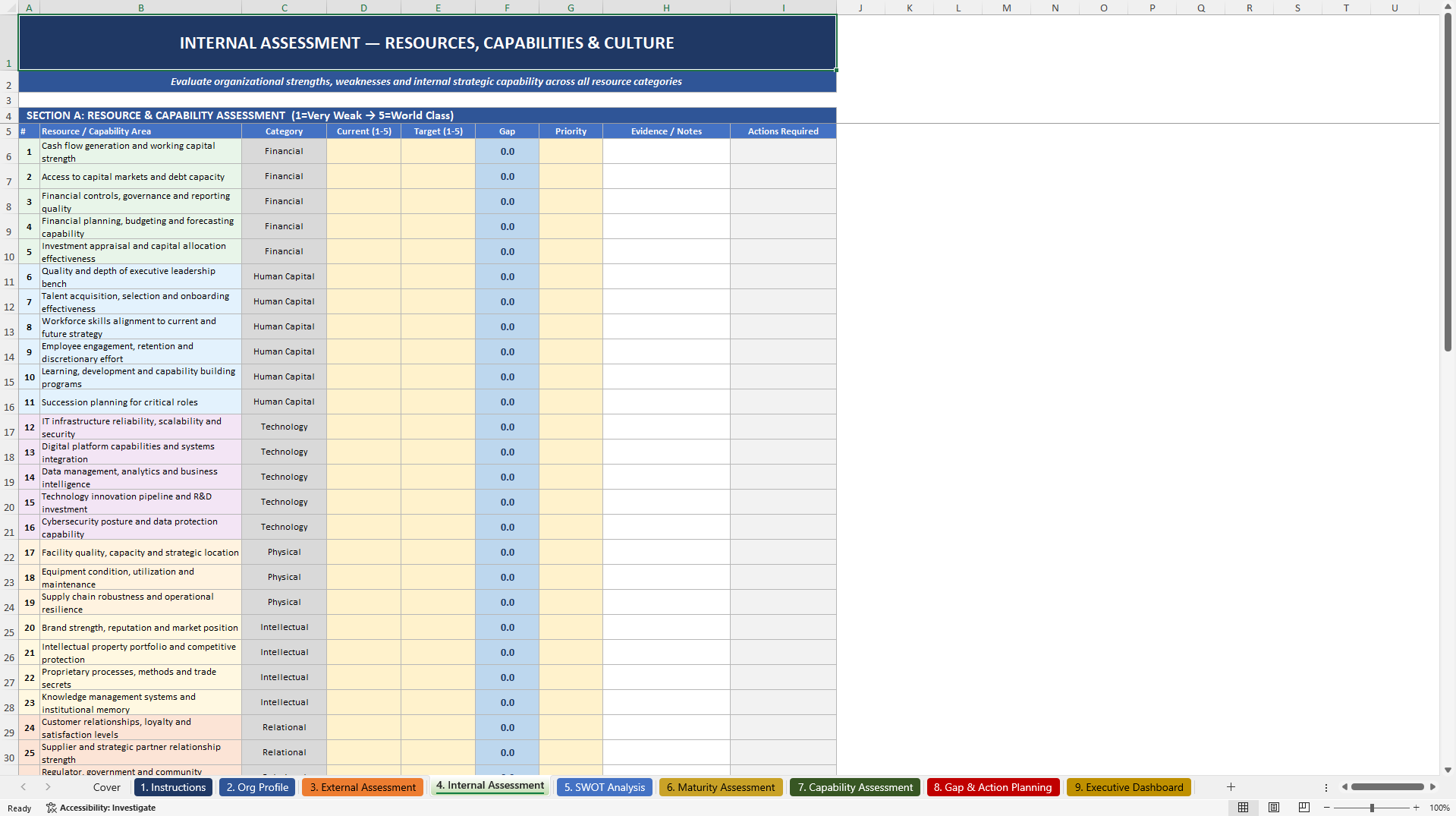 Strategic Planning Assessment Excel Toolkit (Excel template (XLSX)) Preview Image