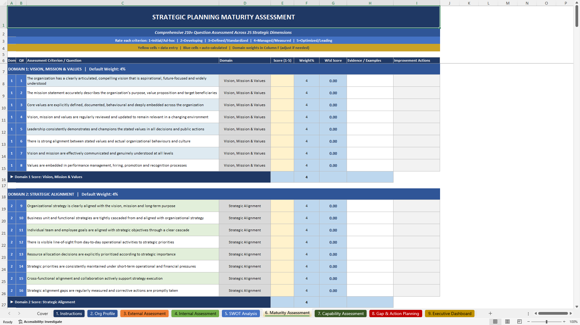 Strategic Planning Assessment Excel Toolkit (Excel template (XLSX)) Preview Image