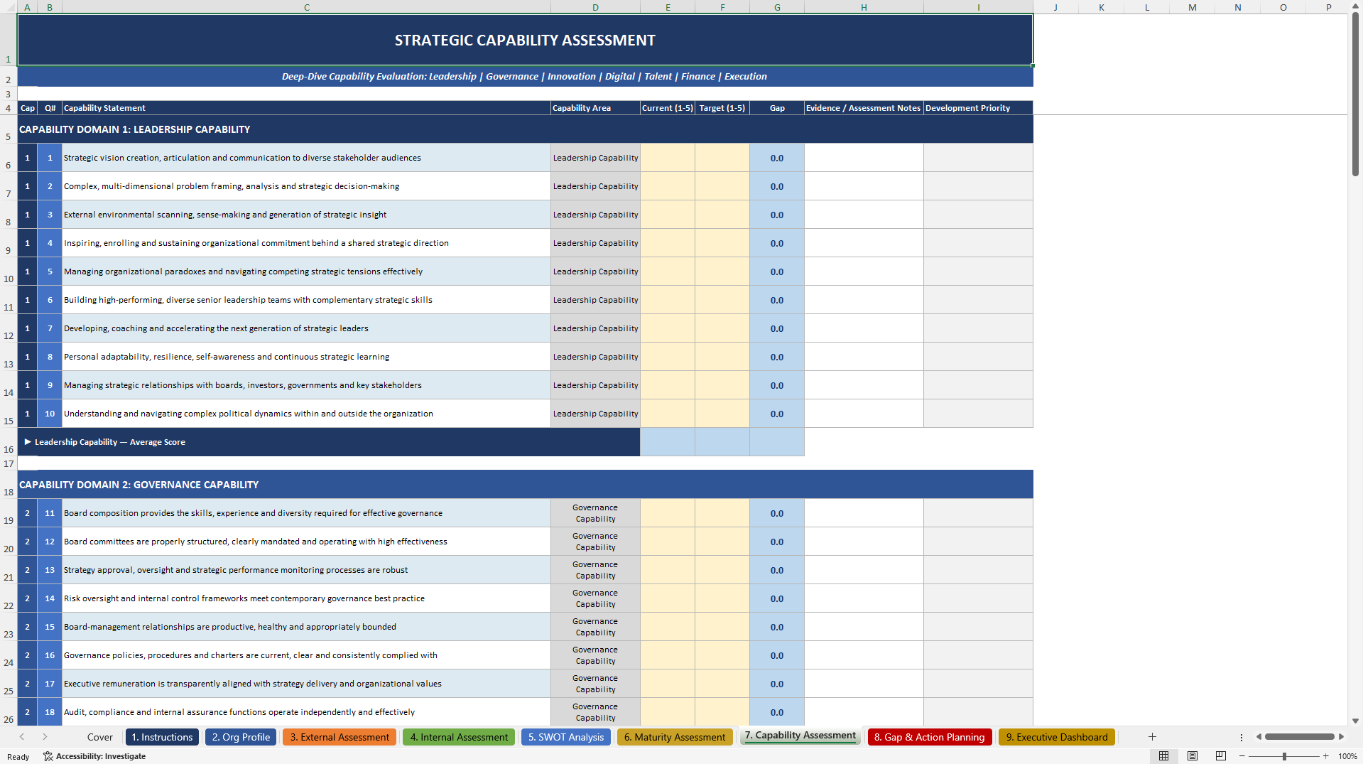 Strategic Planning Assessment Excel Toolkit (Excel template (XLSX)) Preview Image