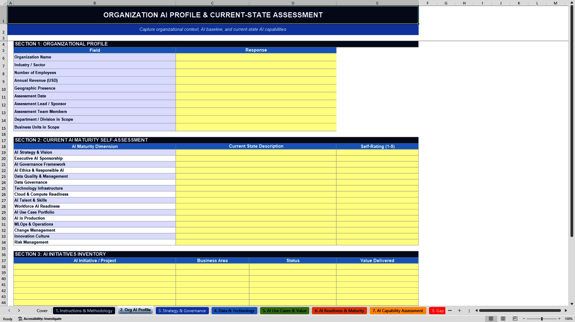 AI Implementation Assessment Excel Toolkit (Excel template (XLSX)) Preview Image