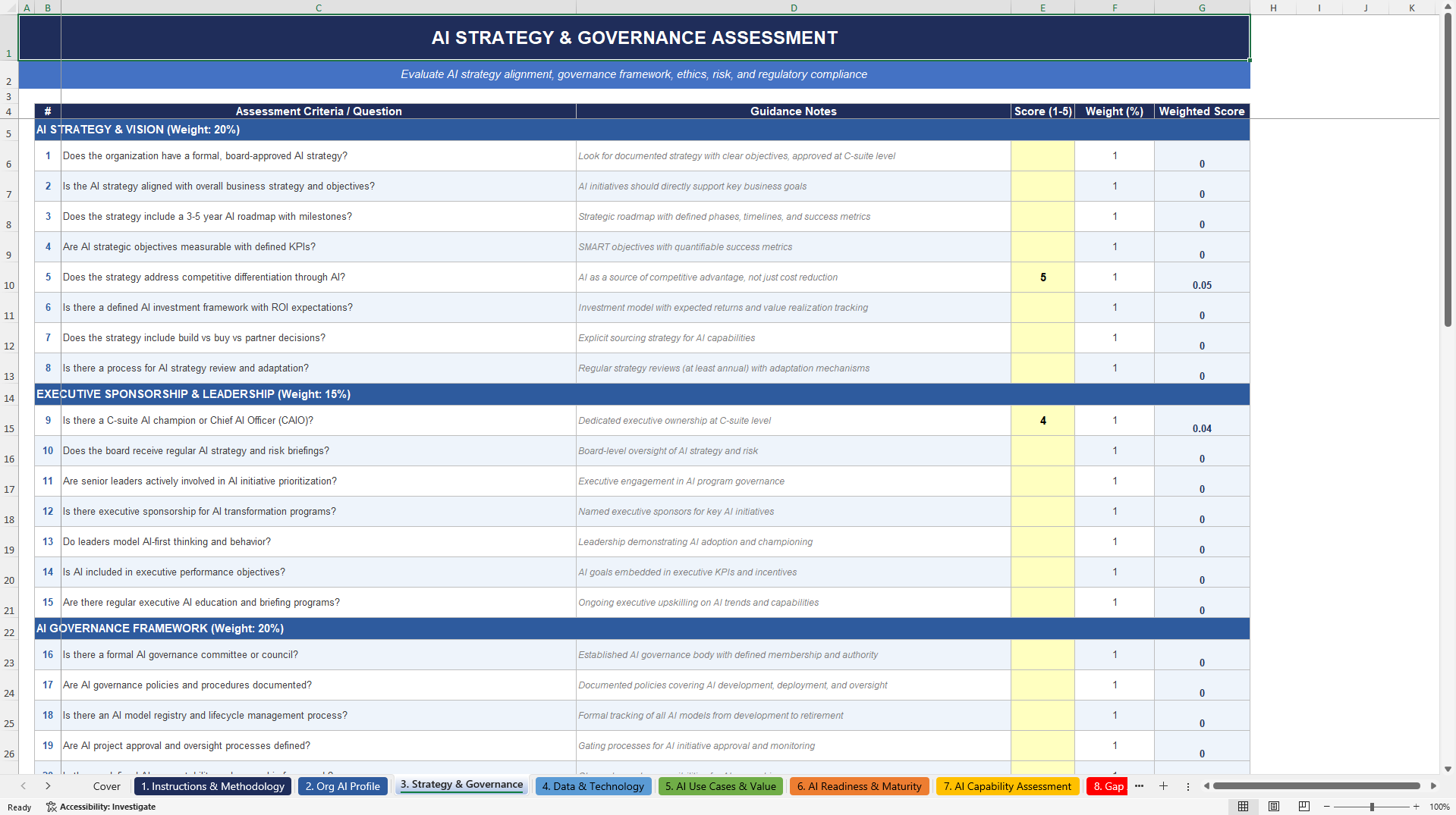AI Implementation Assessment Excel Toolkit (Excel template (XLSX)) Preview Image