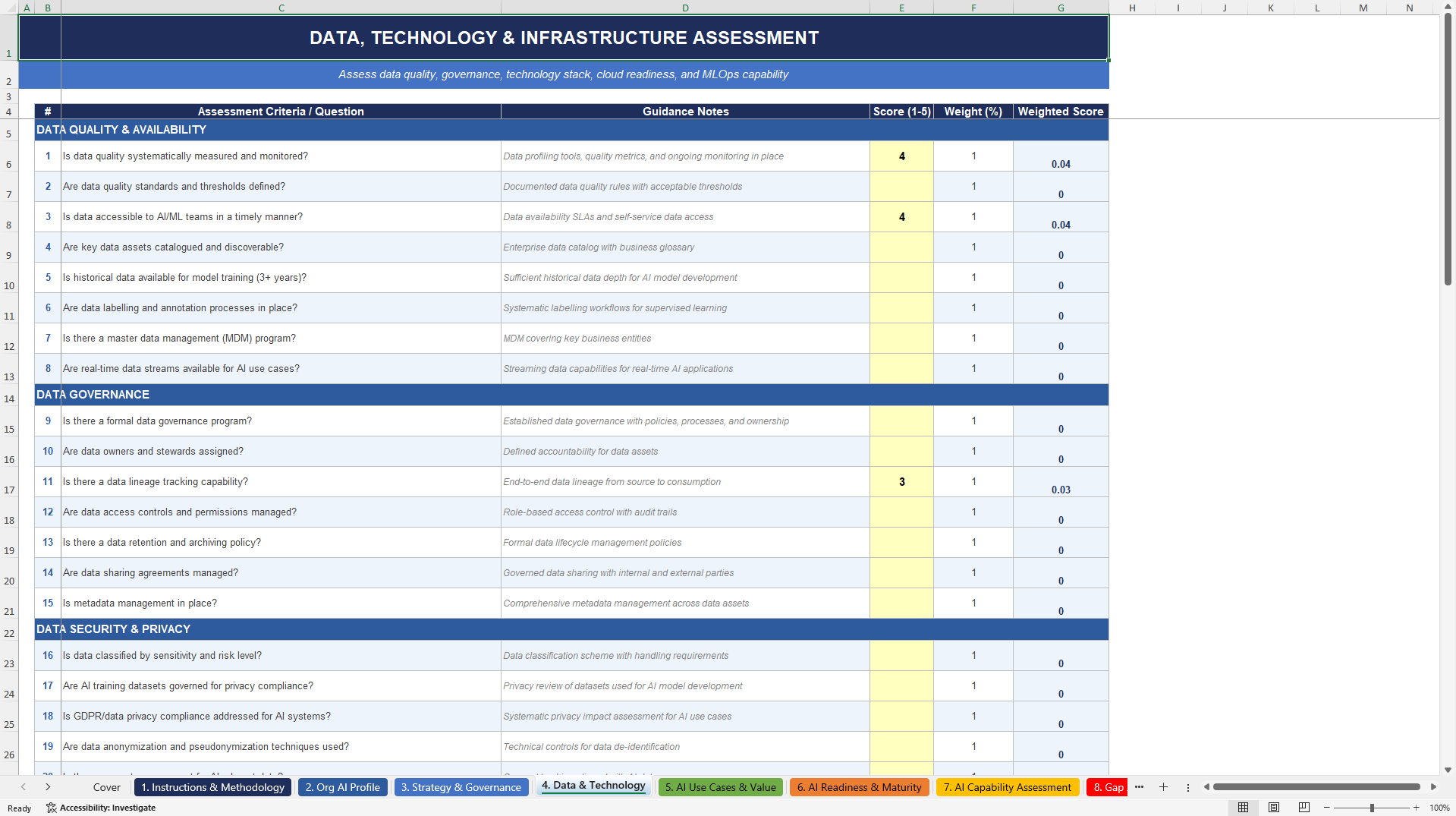 AI Implementation Assessment Excel Toolkit (Excel template (XLSX)) Preview Image
