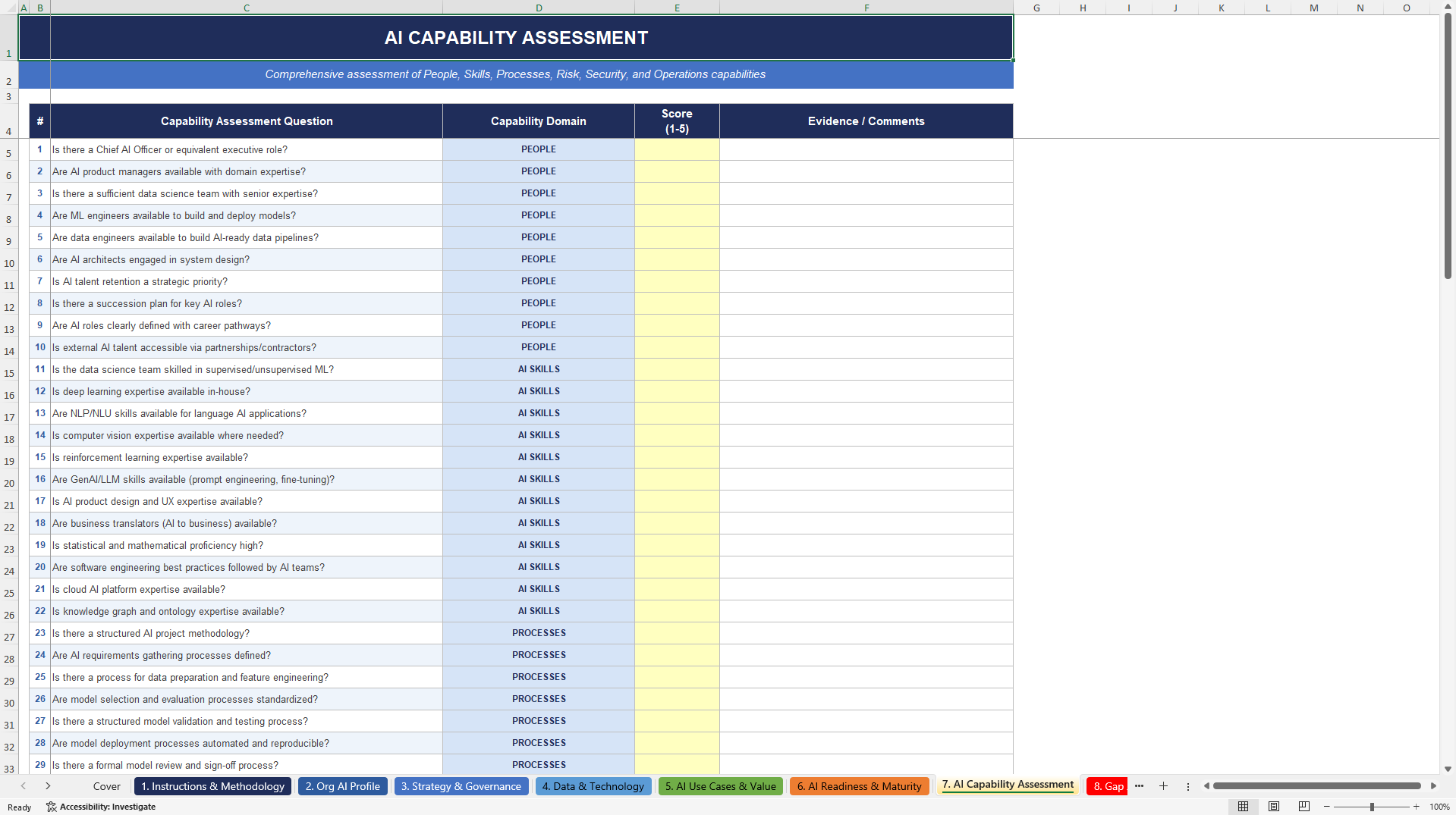 AI Implementation Assessment Excel Toolkit (Excel template (XLSX)) Preview Image