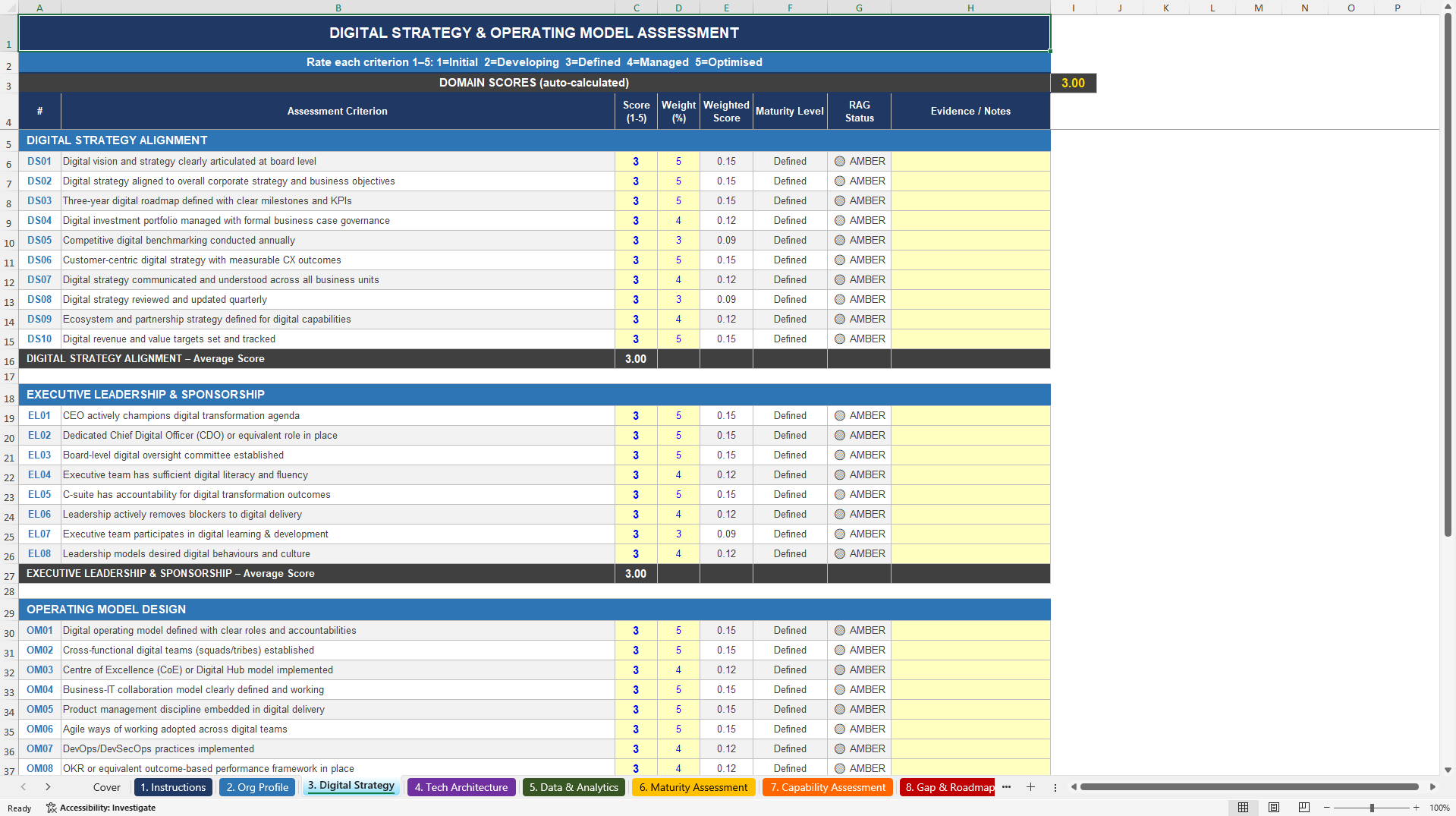 Digital Transformation Assessment Toolkit (Excel template (XLSX)) Preview Image