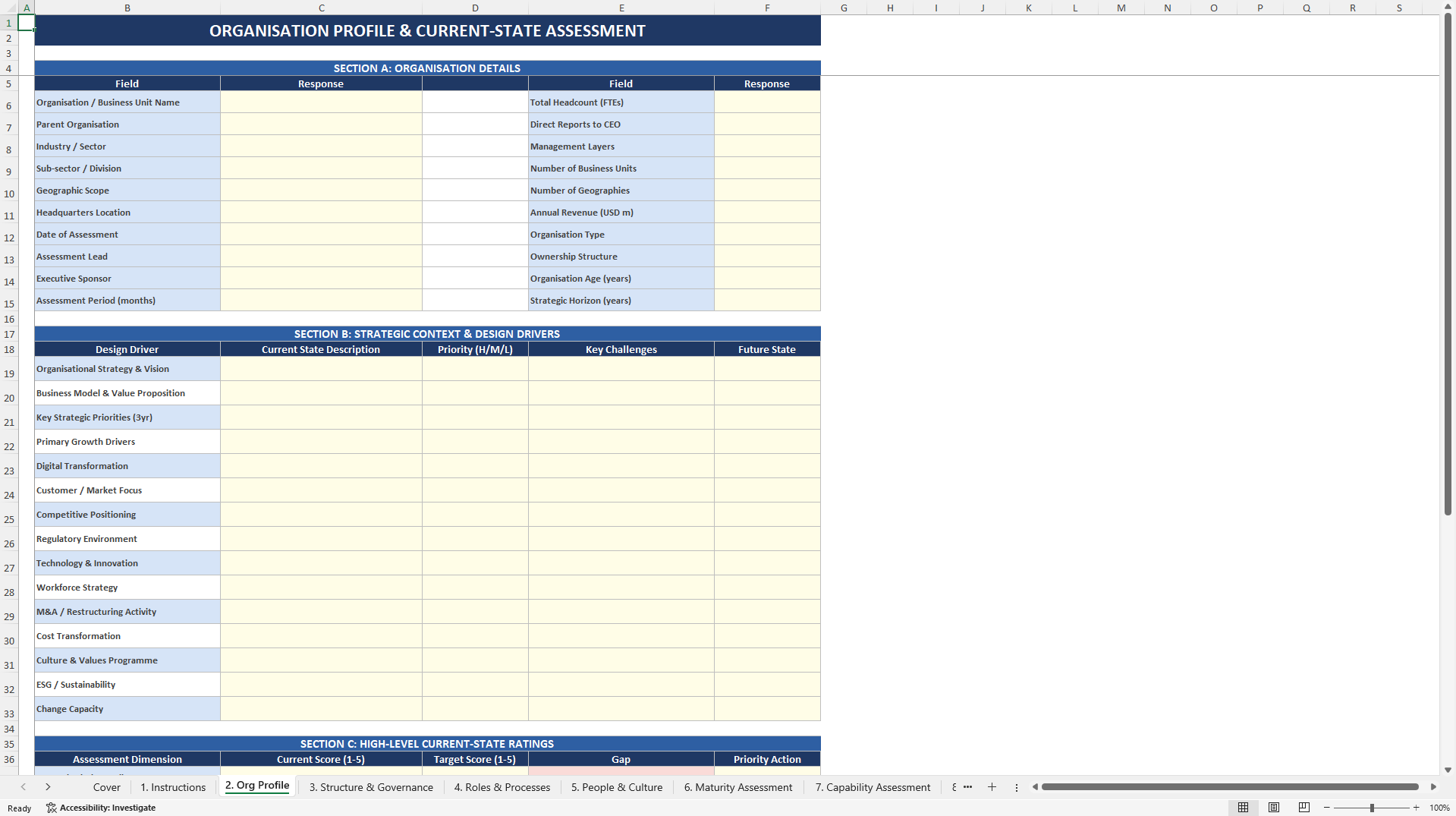 Organizational Design Assessment Toolkit (Excel template (XLSX)) Preview Image