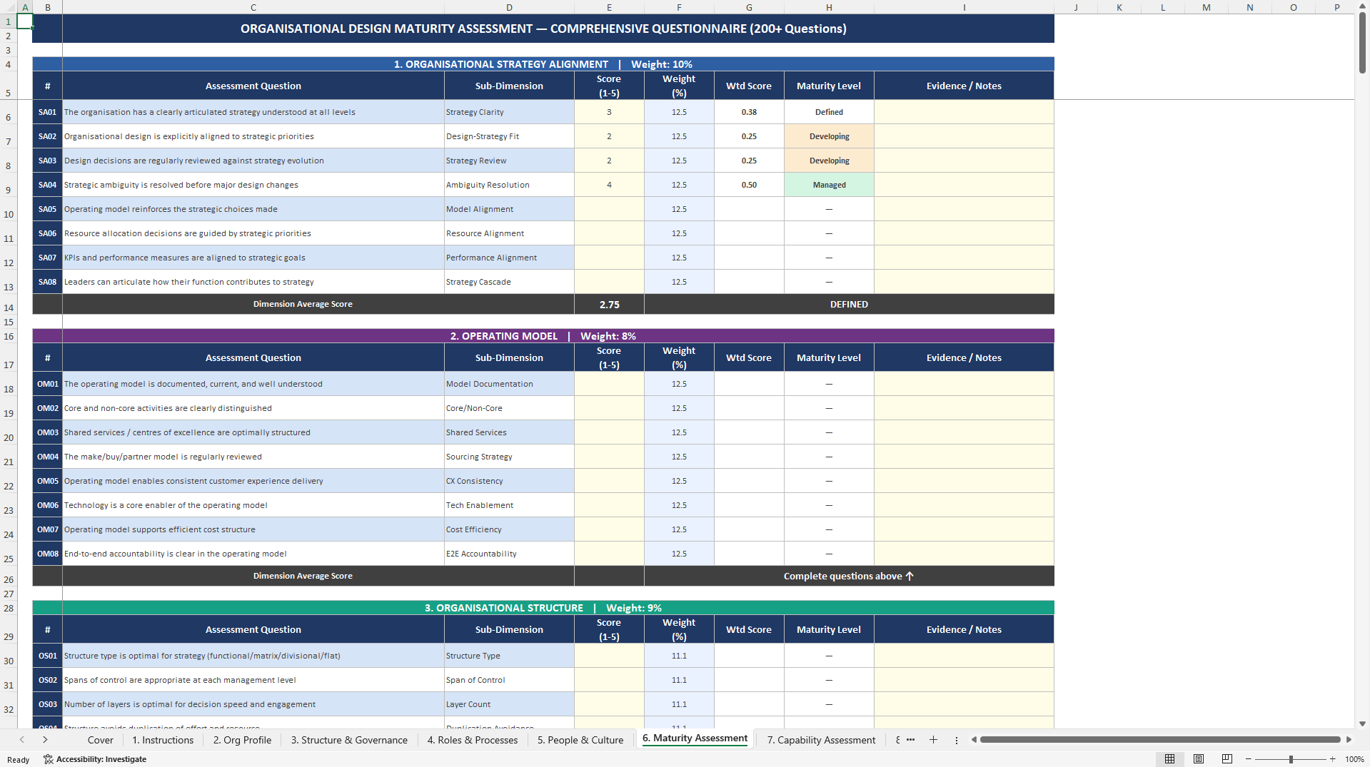 Organizational Design Assessment Toolkit (Excel template (XLSX)) Preview Image