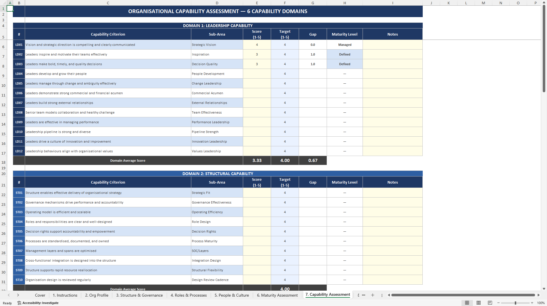 Organizational Design Assessment Toolkit (Excel template (XLSX)) Preview Image