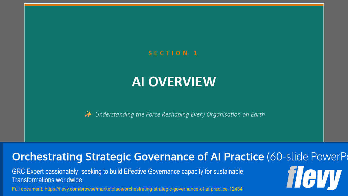 Orchestrating Strategic Governance of AI Practice (60-slide PPT PowerPoint presentation template (PPTX)) Preview Image