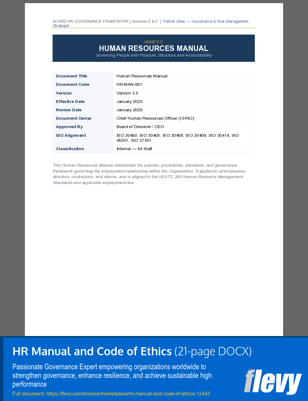 HR Manual and Code of Ethics (21-page Word document) Preview Image