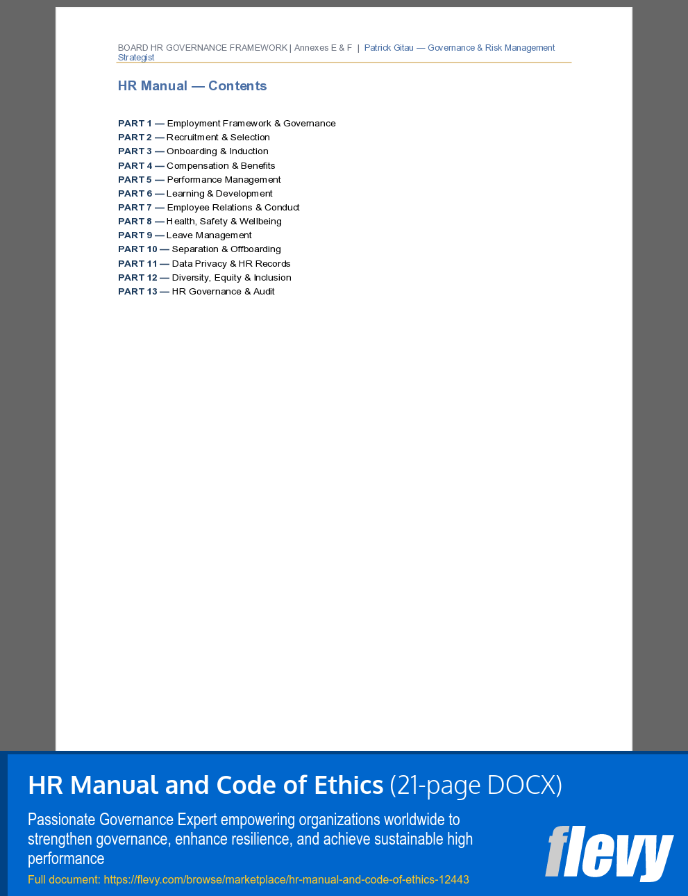 HR Manual and Code of Ethics (21-page Word document) Preview Image