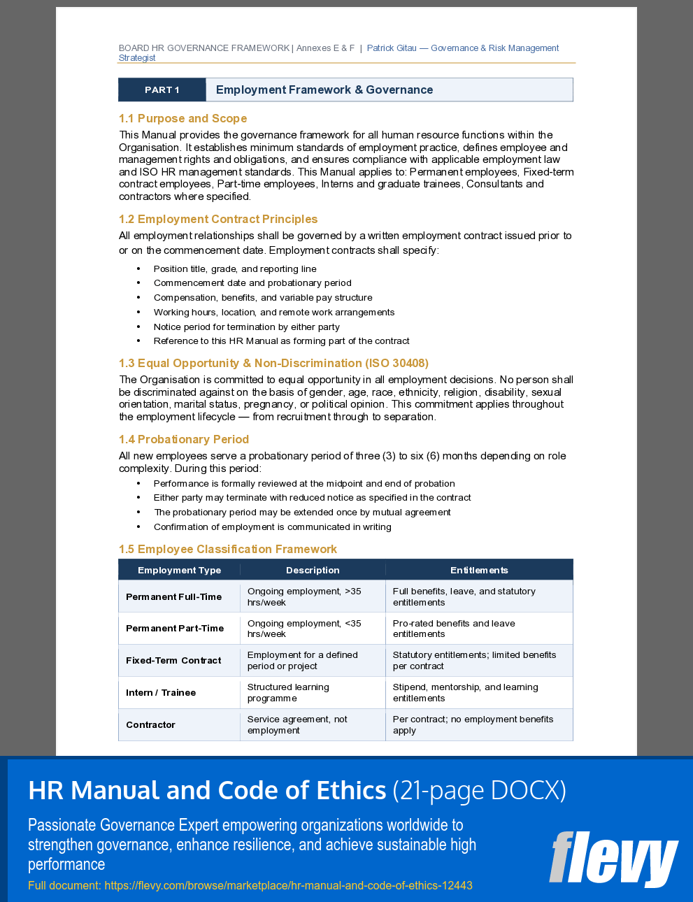 HR Manual and Code of Ethics (21-page Word document) Preview Image