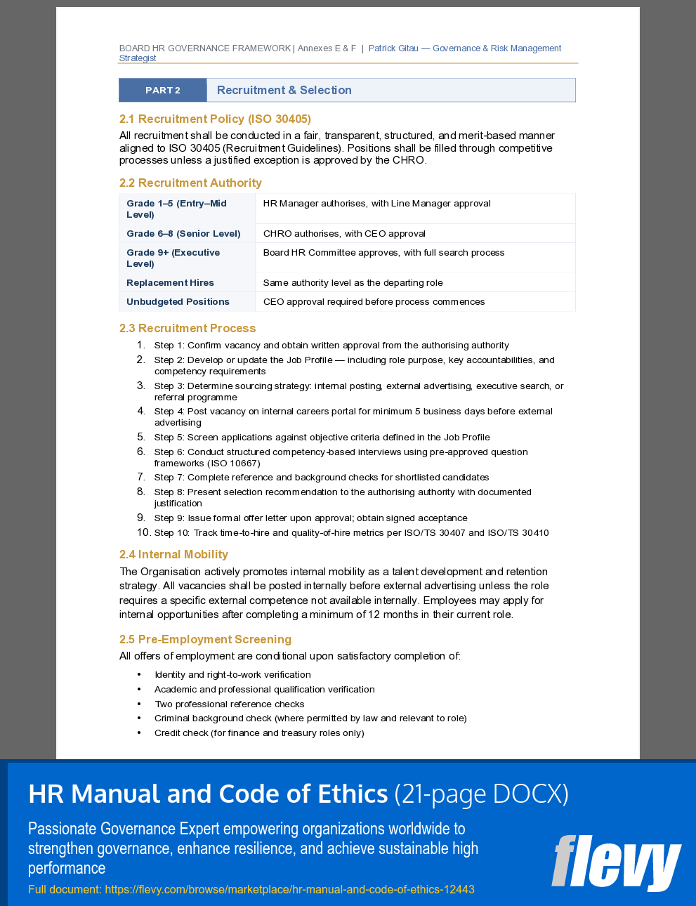 HR Manual and Code of Ethics (21-page Word document) Preview Image