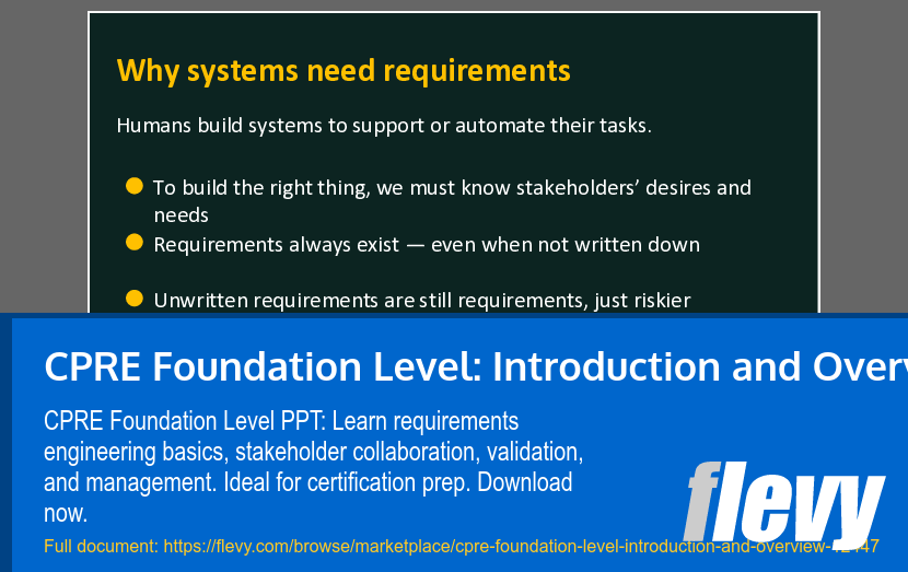 CPRE Foundation Level: Introduction and Overview (41-slide PPT PowerPoint presentation template (PPTX)) Preview Image