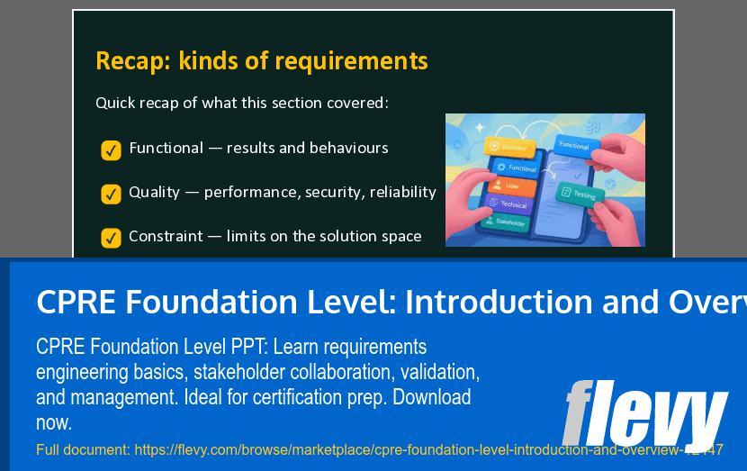 CPRE Foundation Level: Introduction and Overview (41-slide PPT PowerPoint presentation template (PPTX)) Preview Image