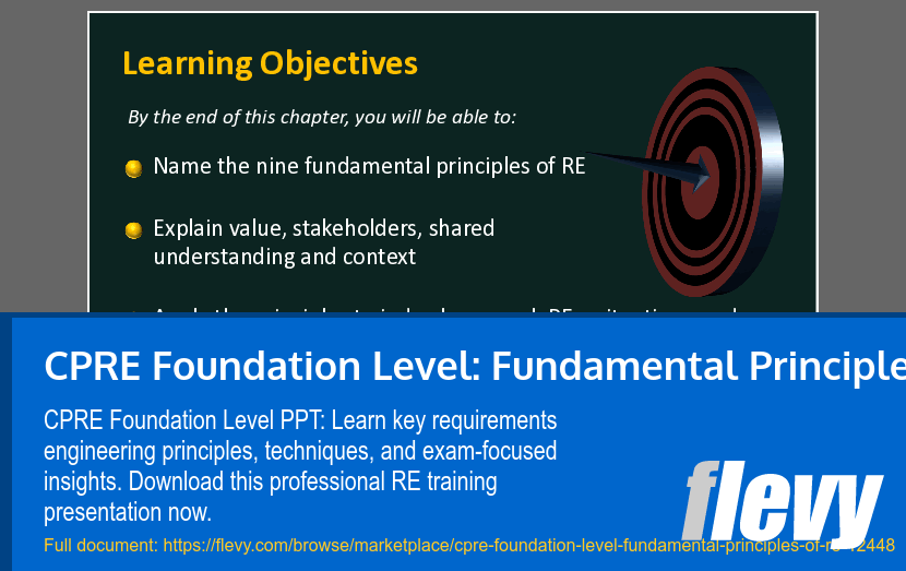 CPRE Foundation Level: Fundamental Principles of RE (30-slide PPT PowerPoint presentation template (PPTX)) Preview Image