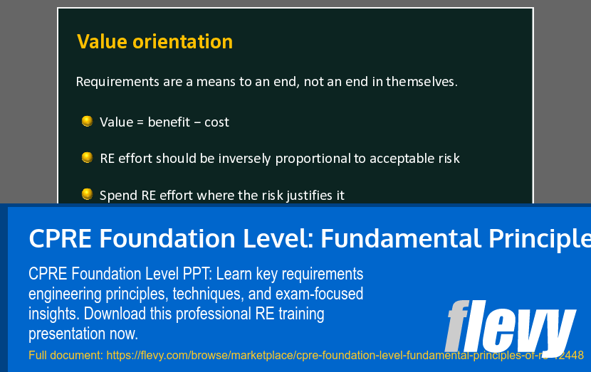 CPRE Foundation Level: Fundamental Principles of RE (30-slide PPT PowerPoint presentation template (PPTX)) Preview Image