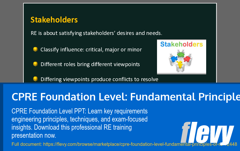 CPRE Foundation Level: Fundamental Principles of RE (30-slide PPT PowerPoint presentation template (PPTX)) Preview Image