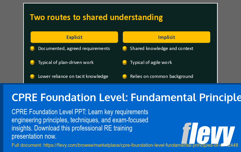 CPRE Foundation Level: Fundamental Principles of RE (30-slide PPT PowerPoint presentation template (PPTX)) Preview Image