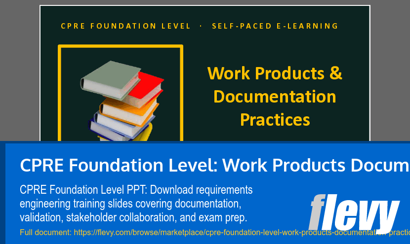 CPRE Foundation Level: Work Products Documentation Practices (36-slide PPT PowerPoint presentation template (PPTX)) Preview Image
