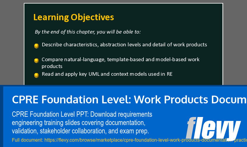 CPRE Foundation Level: Work Products Documentation Practices (36-slide PPT PowerPoint presentation template (PPTX)) Preview Image