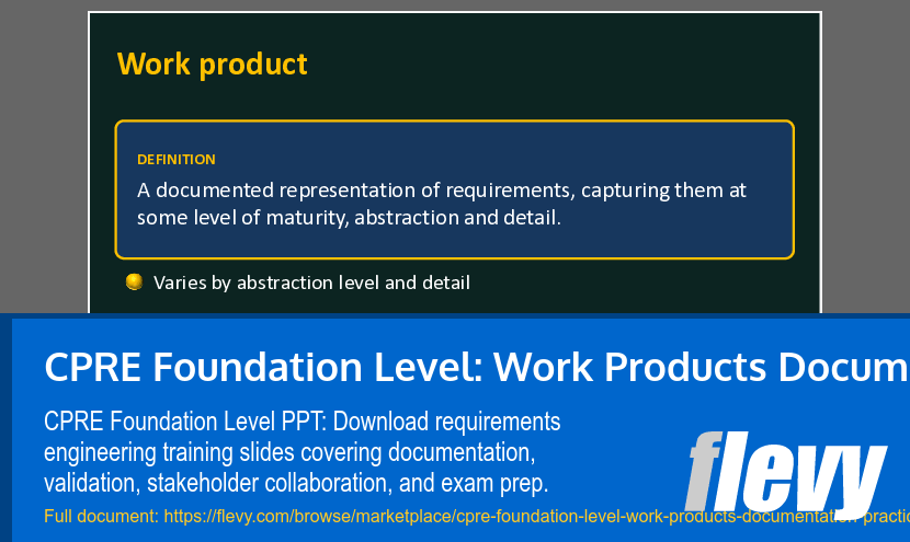 CPRE Foundation Level: Work Products Documentation Practices (36-slide PPT PowerPoint presentation template (PPTX)) Preview Image