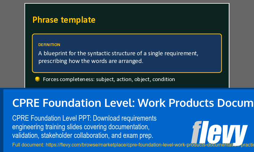 CPRE Foundation Level: Work Products Documentation Practices (36-slide PPT PowerPoint presentation template (PPTX)) Preview Image