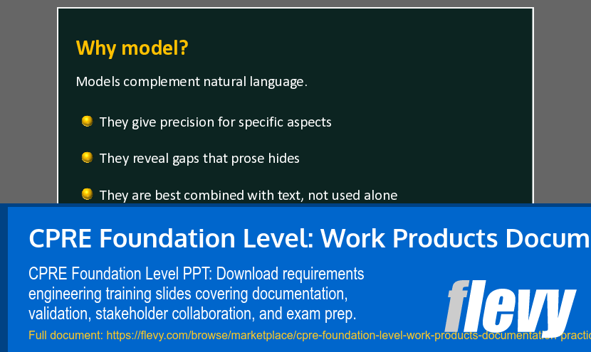 CPRE Foundation Level: Work Products Documentation Practices (36-slide PPT PowerPoint presentation template (PPTX)) Preview Image