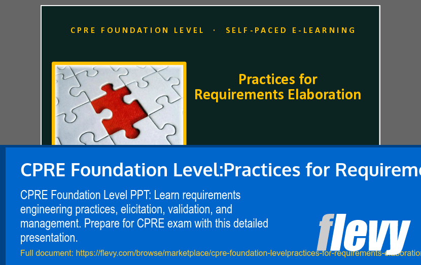 CPRE Foundation Level:Practices for Requirements Elaboration (35-slide PPT PowerPoint presentation template (PPTX)) Preview Image