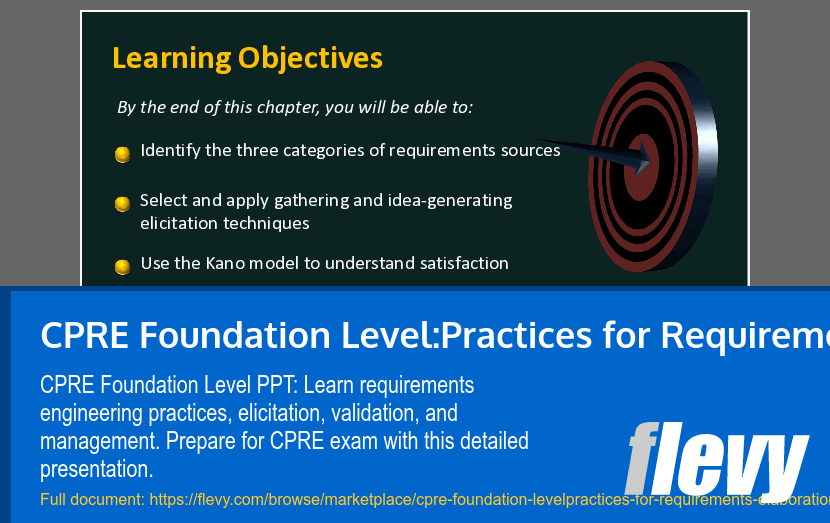 CPRE Foundation Level:Practices for Requirements Elaboration (35-slide PPT PowerPoint presentation template (PPTX)) Preview Image