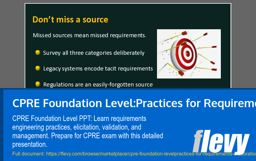 CPRE Foundation Level:Practices for Requirements Elaboration (35-slide PPT PowerPoint presentation template (PPTX)) Preview Image