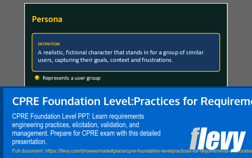 CPRE Foundation Level:Practices for Requirements Elaboration (35-slide PPT PowerPoint presentation template (PPTX)) Preview Image