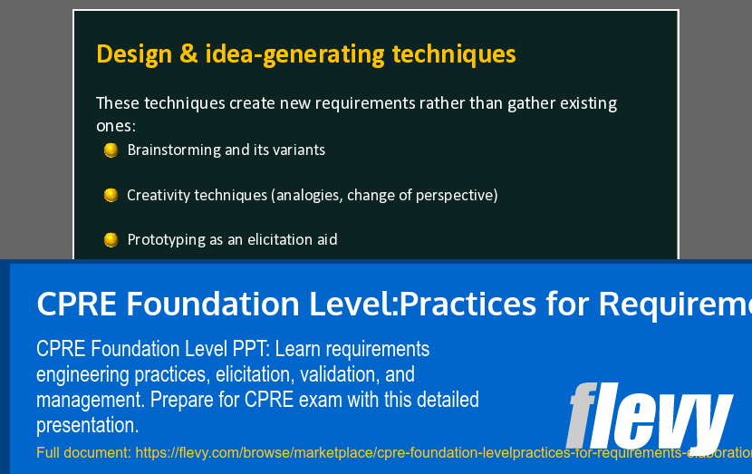 CPRE Foundation Level:Practices for Requirements Elaboration (35-slide PPT PowerPoint presentation template (PPTX)) Preview Image